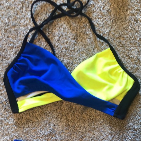 VS PINK NEON BLUE & YELLOW WRAP / CRISS-CROSS BIKINI TOP - Picture 3 of 4